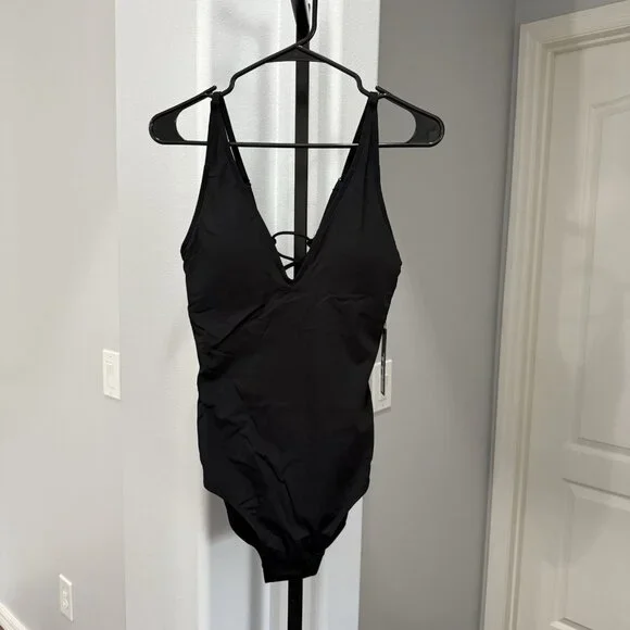 TA3 Swimwear Plungey Black One Piece Regular / Long LARGE BRAND NEW $178 MSRP - Picture 2 of 7